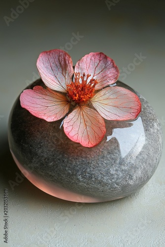 Handmade pendant with wildflower petals encased in resin on smooth river stone
