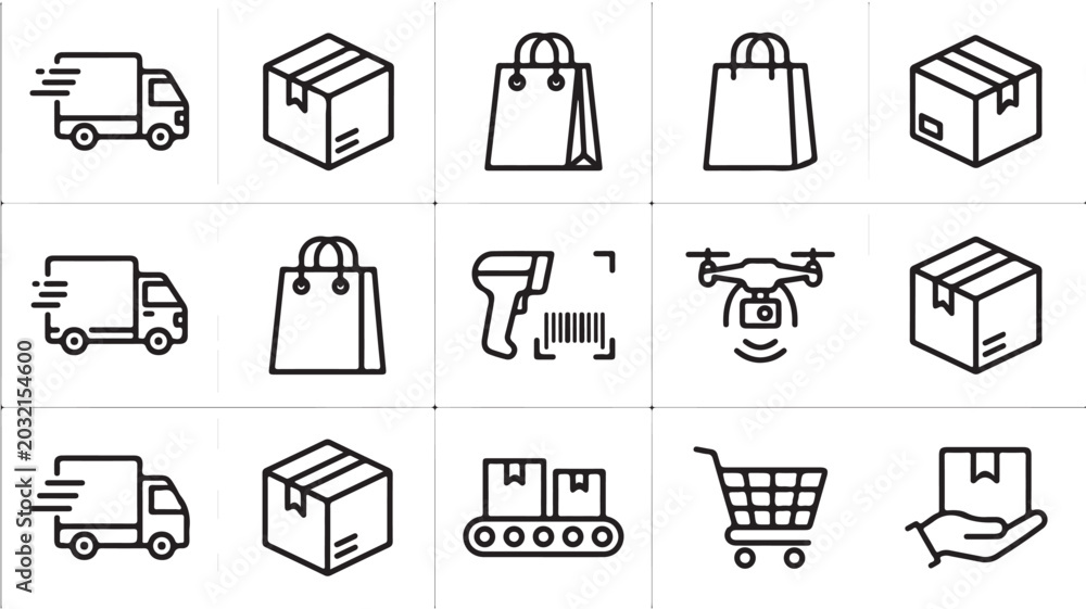 Fototapeta premium Delivery and Shopping Icons Set for E-commerce Concepts