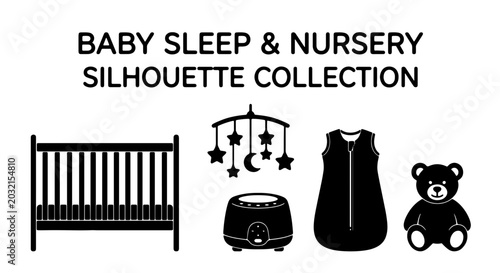 Tableau sur toile Baby Sleep & Nursery Silhouette Collection, Vector Icons for Newborn Care, Infan