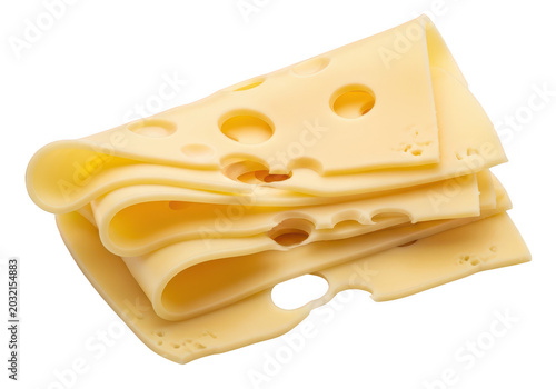 Stack of fresh swiss cheese slices isolated on transparent background