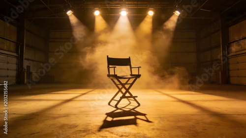 Directors chair spotlighted in warehouse