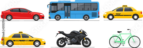 Schilderij op canvas Urban City Transportation and Public Transit Vehicle Vector Icon Set Featuring S