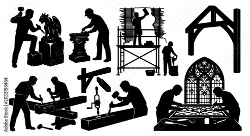 Photography Artisan Craftsmanship Silhouettes: Stonemason, Carpenter, Sculptor, Glazier, Bui