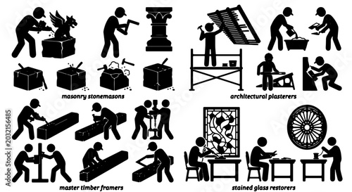 Foto Artisan Craftsmen Icons: Stonemasons, Timber Framers, Plasterers, Glass Restorer