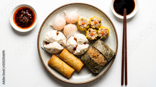 delicious plate of asia food on white isolated background