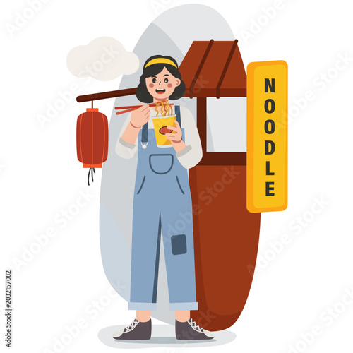 Japanese Street Food Noodle Shop Flat Illustration