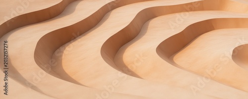 Abstract composition of warm beige curvilinear forms, highlighting rhythmic shadow play on textured undulating surfaces, evoking organic modern design. , Architecture, Minimalism