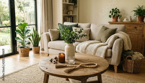 Living Room Interior With Sofa Plants And Natural Light