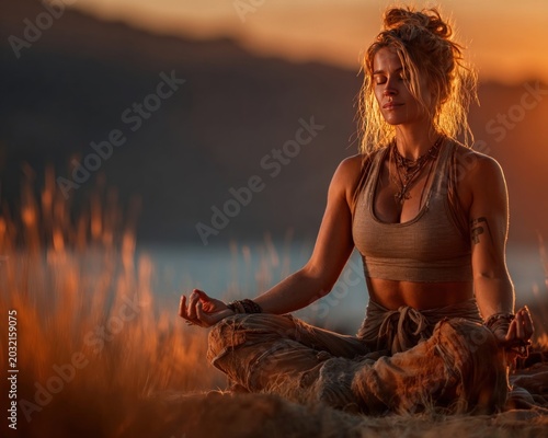 Young woman practicing yoga in an open natural space