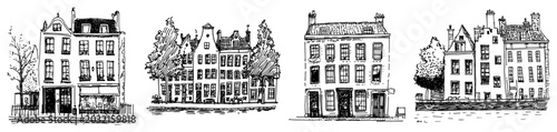 Foto European gabled houses along waterfront with traditional Dutch architecture in h