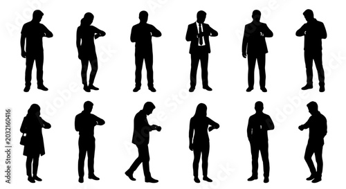 Tableau sur toile Diverse Business People Silhouettes, Men and Women Checking Watches, Professiona