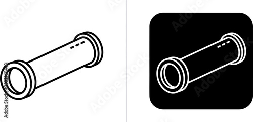 Quadro su tela Simple pipe fitting with flanges on white background and black icon for construc