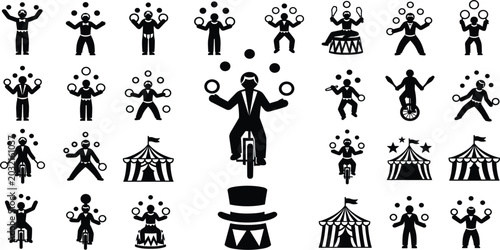 Foto Circus Juggler Performance Icon Set Featuring Professional Entertainers Juggling