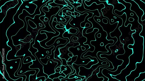 Abstract Wavy Lines and Glowing Particles on Dark Background.