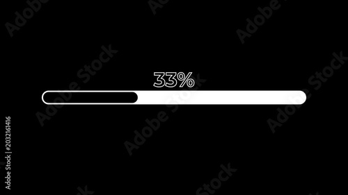Digital Loading Bar Animation with Percentage Display on Black Background.