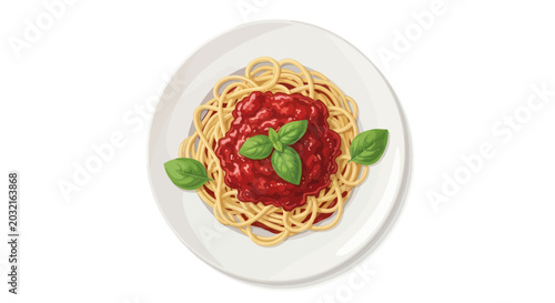 Bild auf Leinwand Spaghetti with Tomato Sauce and Basil.