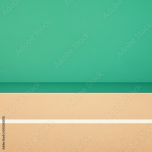 Minimalist Geometric Stage Vibrant teal wall, sandy beige floor, sharp white line. Abstract empty studio backdrop for product showcase. Product Photography, Empty Room