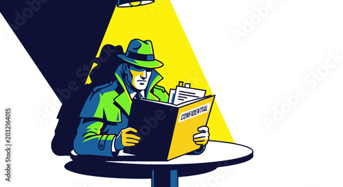 Foto Private investigator reading documents closely.