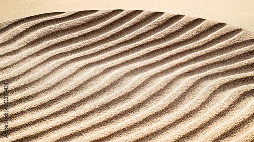Overhead view of fine beige sand, meticulously raked into elegant wave patterns, a serene abstract texture reflecting peace and zen garden tranquility.,Sand Texture ,Serenity