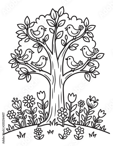 Tree And Flower Coloring Pages