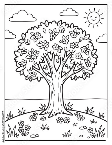 Tree And Flower Coloring Pages