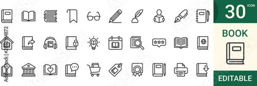 Konstfotografi Book 30 icons set editable and customizable Vector illustration.