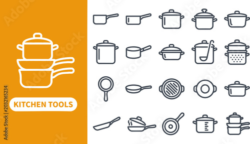 Konstfotografi Cookware and Pot Collection outline icon set