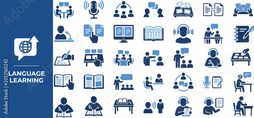 Slika na platnu Language Learning and Education flat icon set