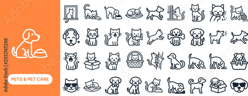 Konstfotografi Dog and Cat Breed outline icon set