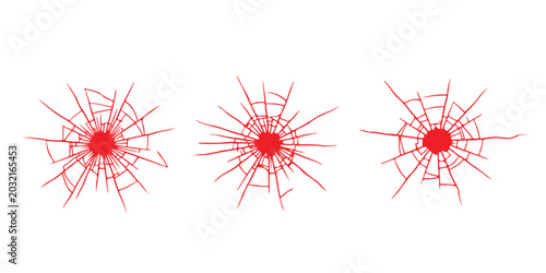 Tableau sur toile Three red shattered glass hole patterns isolated on a simple graphic design Vect