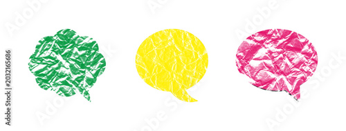Tableau sur toile Colorful crumpled speech bubbles isolated on white background for chat and dialo