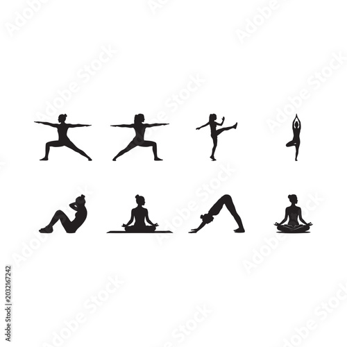 Meditative and Stretching Yoga Figures