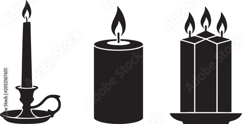 Fotografía Black silhouette candles collection taper pillar and double candle arrangement f