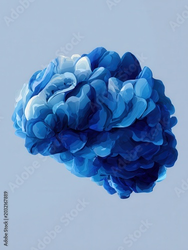 Abstract illustration of the prefrontal cortex showing rational thinking in cool blue tones for a calming brain concept