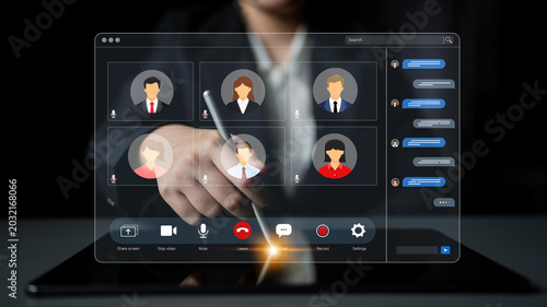 Virtual Meeting Interface with Participants on Screen, Digital Technology, Online Communication, Video Conferencing. Bitwise.