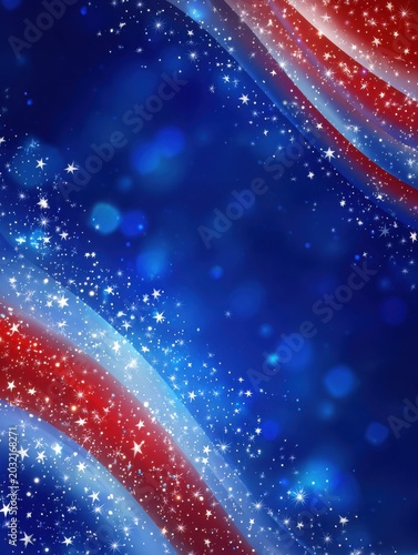 Patriotic 4th of July banner with vibrant fireworks illuminating the night sky, capturing the spirit of American Independence Day celebrations.