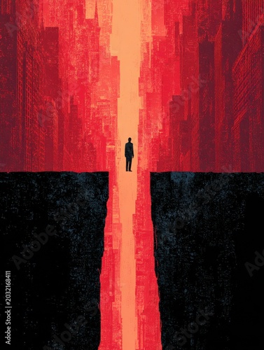 Abstract illustration of a widening financial inequality chasm, symbolizing economic disparity and societal division