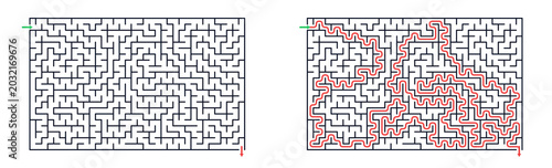 Принти на полотні Rectangular, 36x22, maze game set in minimalist vector style with black white an