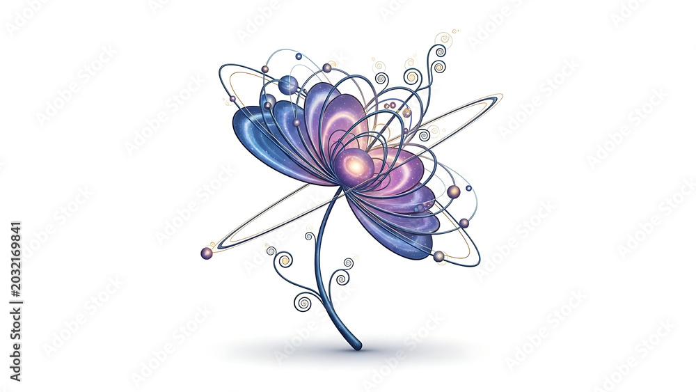 Obraz premium Purple flower with swirling lines and beads isolated on a transparent background