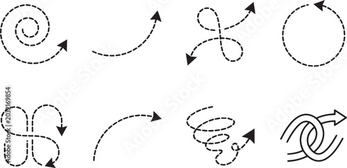 Fotografie Dashed line arrow set black minimal vector dashed arrows collection with labyrin