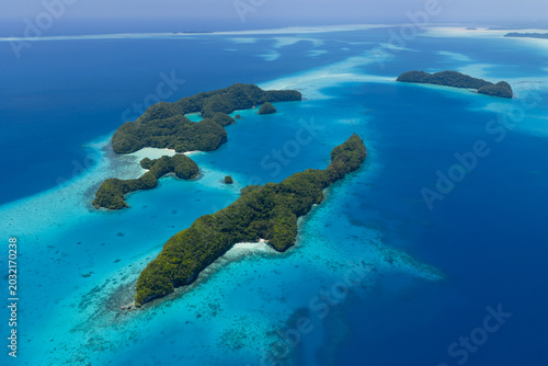 A popular beach, named Two Dog Beach, is found amid Palau's scenic Rock Islands. This beautiful island-nation is a popular destination for divers, snorkelers, kayakers, and World War II buffs. 