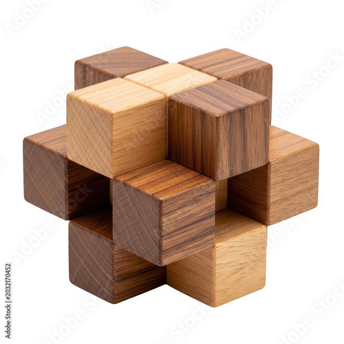 3d wooden block puzzle with interlocking cubes