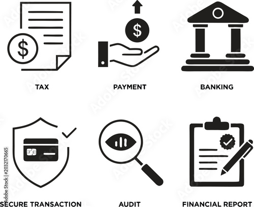 Budget solid icon set. Containing cash flow, planning, presentation, revenue, savings, spending, income, allocation, and cost estimate icons collection.