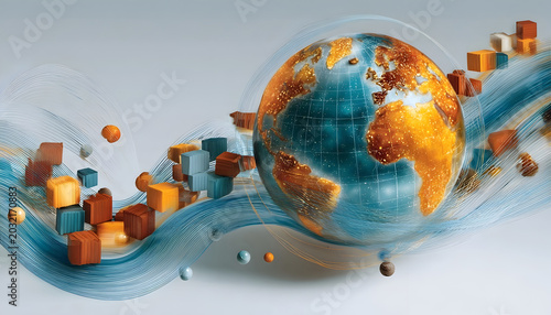 Global business and logistics network concept with earth and cargo containers