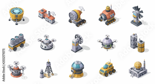 Bild auf Leinwand Isometric view of futuristic science fiction technology and equipment