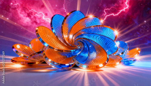 Foto Vector abstract 3D illustration in the op art style with massive iridescent glass petals overlapping each other