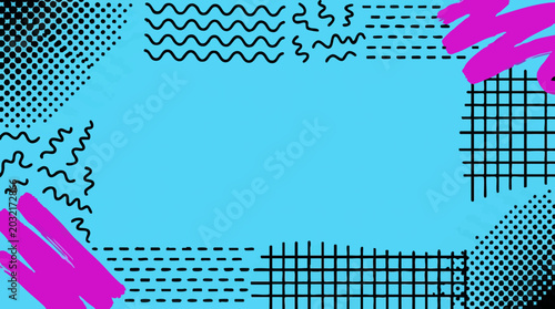 Abstract Memphis style background with geometric and wavy patterns