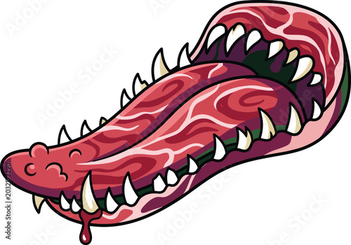 Tableau sur toile Fierce Dragon Mouth Cartoon Illustration with Sharp Teeth Vector Design