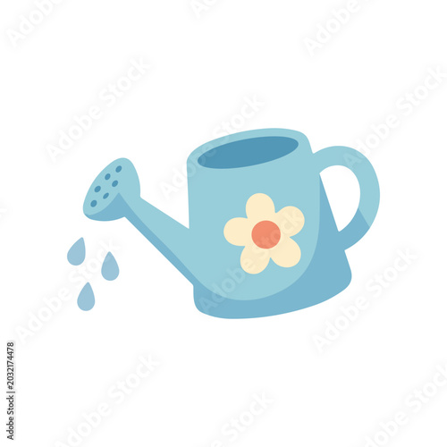 Schilderij op canvas Blue watering can with flower design.
