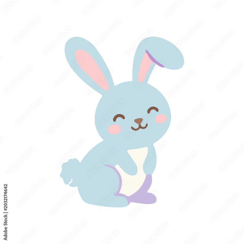 Fototapeta premium Cute Blue Bunny Cartoon Character Sitting.